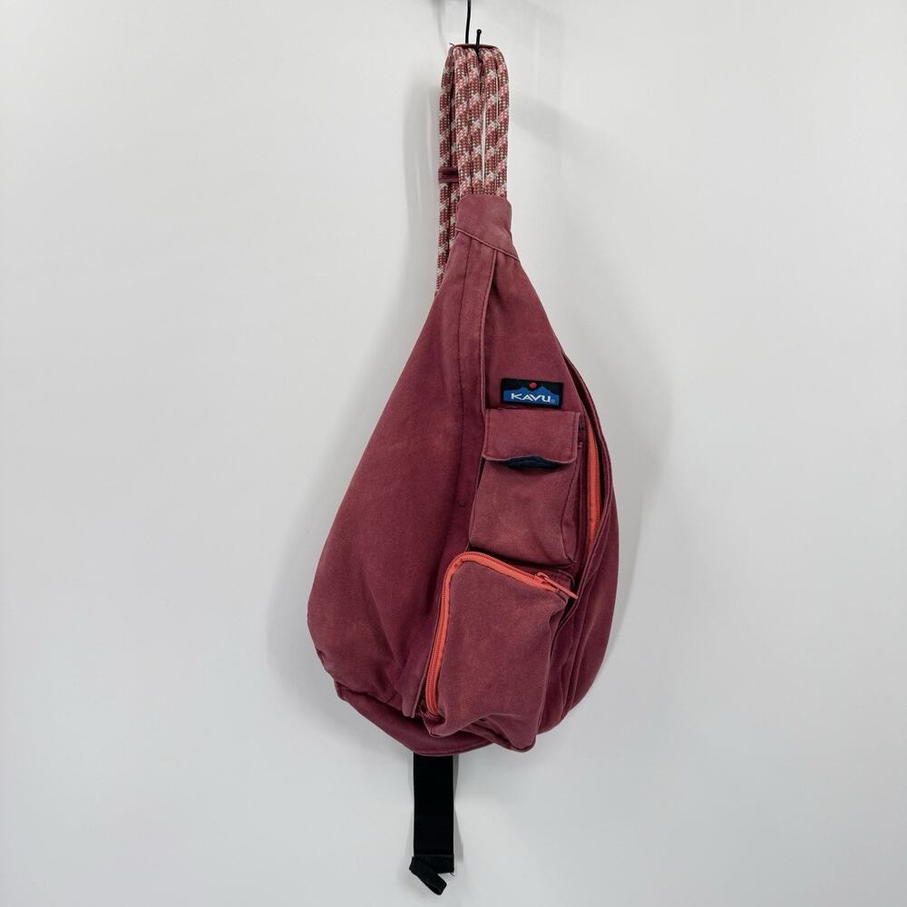 KAVU Original Canvas Rope Bag Sling Tear drop Red Maroon